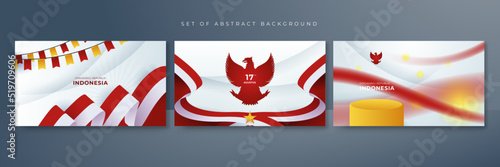 Set of Happy Indonesia Independence day with red white flag and Pancasila design background. 17 Agustus Indonesia background banner vector illustration