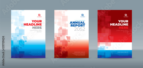 Abstrac random transparant rectangle with bright and dark blue and red backgound cover template