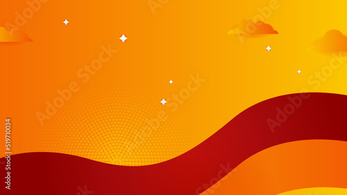 Modern red and orange flag star ribbon halftone and podium design background. Abstract background with trendy color for presentation design, flyer, social media cover, banner, nation festival banner