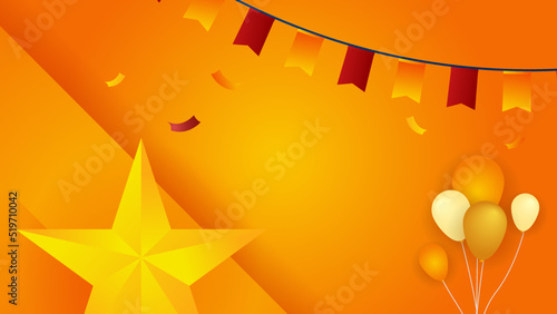 Modern red and orange flag star ribbon halftone and podium design background. Abstract background with trendy color for presentation design, flyer, social media cover, banner, nation festival banner
