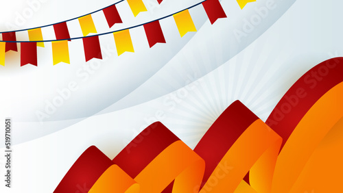 Modern red and orange flag star ribbon halftone and podium design background. Abstract background with trendy color for presentation design, flyer, social media cover, banner, nation festival banner