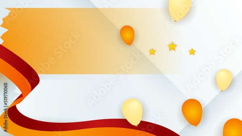 Modern red and orange flag star ribbon halftone and podium design background. Abstract background with trendy color for presentation design, flyer, social media cover, banner, nation festival banner