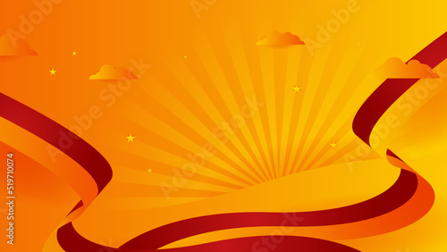 Modern red and orange flag star ribbon halftone and podium design background. Abstract background with trendy color for presentation design, flyer, social media cover, banner, nation festival banner