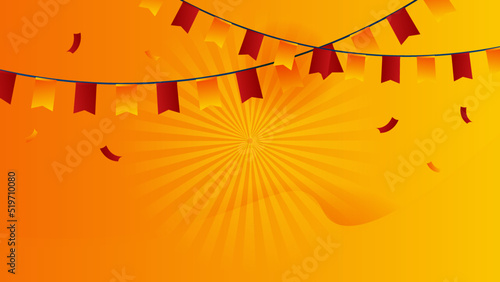 Modern red and orange flag star ribbon halftone and podium design background. Abstract background with trendy color for presentation design, flyer, social media cover, banner, nation festival banner
