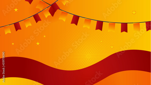Modern red and orange flag star ribbon halftone and podium design background. Abstract background with trendy color for presentation design, flyer, social media cover, banner, nation festival banner