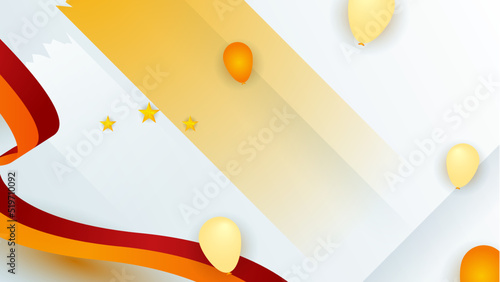 Modern red and orange flag star ribbon halftone and podium design background. Abstract background with trendy color for presentation design, flyer, social media cover, banner, nation festival banner