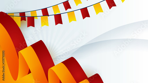 Modern red and orange flag star ribbon halftone and podium design background. Abstract background with trendy color for presentation design, flyer, social media cover, banner, nation festival banner