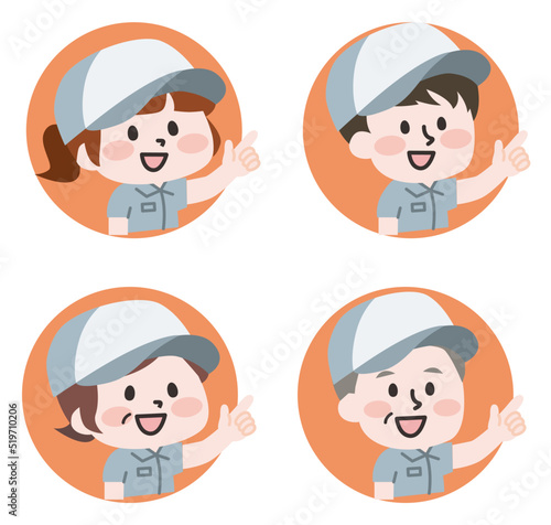 アイコン風の作業員スタッフイラストセット