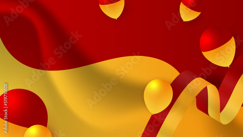 Modern red and orange flag star ribbon halftone and podium design background. Abstract background with trendy color for presentation design, flyer, social media cover, banner, nation festival banner