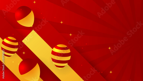 Modern red and orange flag star ribbon halftone and podium design background. Abstract background with trendy color for presentation design, flyer, social media cover, banner, nation festival banner