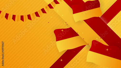 Modern red and orange flag star ribbon halftone and podium design background. Abstract background with trendy color for presentation design, flyer, social media cover, banner, nation festival banner