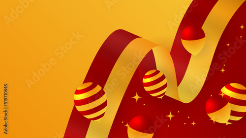 Modern red and orange flag star ribbon halftone and podium design background. Abstract background with trendy color for presentation design, flyer, social media cover, banner, nation festival banner