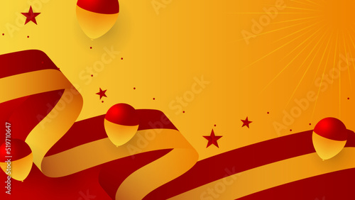Modern red and orange flag star ribbon halftone and podium design background. Abstract background with trendy color for presentation design, flyer, social media cover, banner, nation festival banner