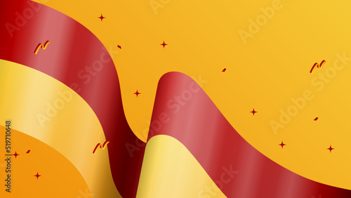 Modern red and orange flag star ribbon halftone and podium design background. Abstract background with trendy color for presentation design, flyer, social media cover, banner, nation festival banner