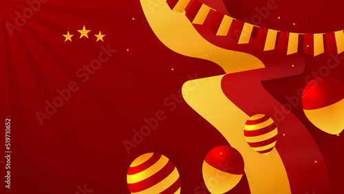 Modern red and orange flag star ribbon halftone and podium design background. Abstract background with trendy color for presentation design, flyer, social media cover, banner, nation festival banner