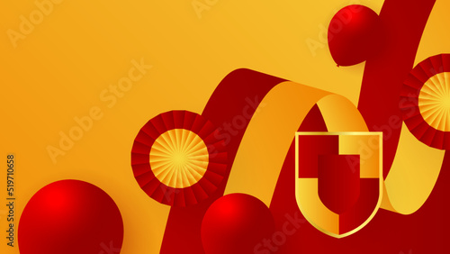 Modern red and orange flag star ribbon halftone and podium design background. Abstract background with trendy color for presentation design, flyer, social media cover, banner, nation festival banner