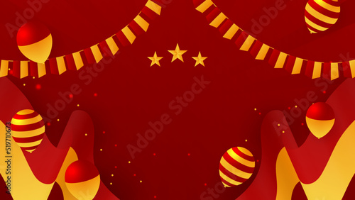 Modern red and orange flag star ribbon halftone and podium design background. Abstract background with trendy color for presentation design, flyer, social media cover, banner, nation festival banner