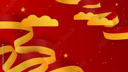 Modern red and orange flag star ribbon halftone and podium design background. Abstract background with trendy color for presentation design, flyer, social media cover, banner, nation festival banner