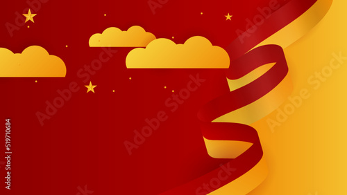 Modern red and orange flag star ribbon halftone and podium design background. Abstract background with trendy color for presentation design, flyer, social media cover, banner, nation festival banner