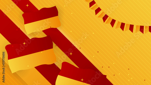 Modern red and orange flag star ribbon halftone and podium design background. Abstract background with trendy color for presentation design, flyer, social media cover, banner, nation festival banner