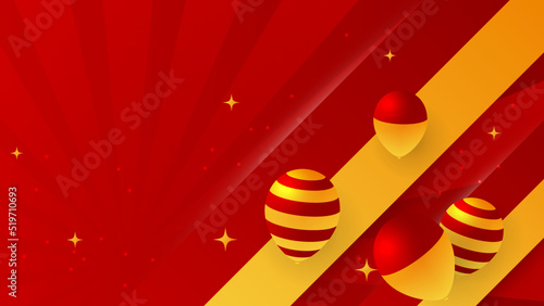 Modern red and orange flag star ribbon halftone and podium design background. Abstract background with trendy color for presentation design, flyer, social media cover, banner, nation festival banner
