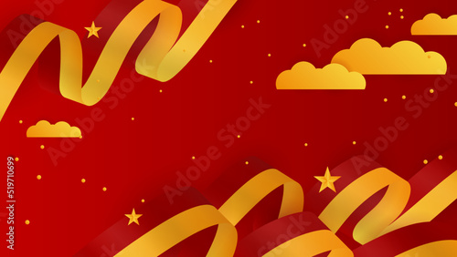 Modern red and orange flag star ribbon halftone and podium design background. Abstract background with trendy color for presentation design, flyer, social media cover, banner, nation festival banner
