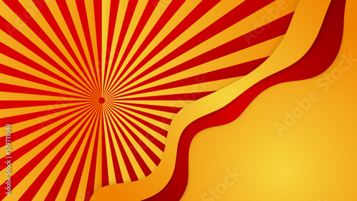 Modern red and orange flag star ribbon halftone and podium design background. Abstract background with trendy color for presentation design, flyer, social media cover, banner, nation festival banner