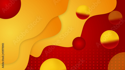 Modern red and orange flag star ribbon halftone and podium design background. Abstract background with trendy color for presentation design, flyer, social media cover, banner, nation festival banner