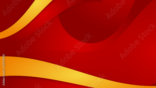 Modern red and orange flag star ribbon halftone and podium design background. Abstract background with trendy color for presentation design, flyer, social media cover, banner, nation festival banner