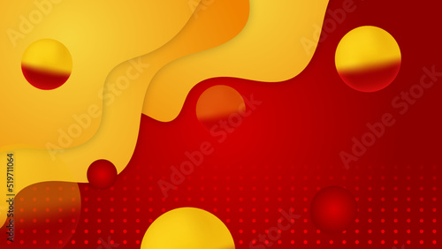 Modern red and orange flag star ribbon halftone and podium design background. Abstract background with trendy color for presentation design, flyer, social media cover, banner, nation festival banner