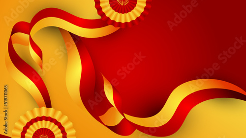Modern red and orange flag star ribbon halftone and podium design background. Abstract background with trendy color for presentation design, flyer, social media cover, banner, nation festival banner