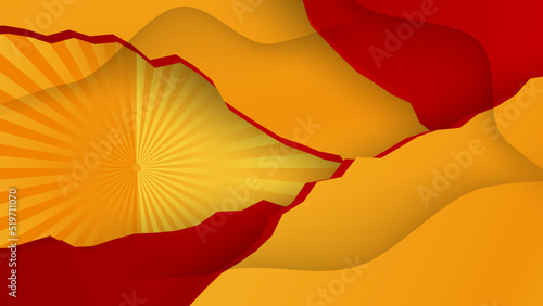 Modern red and orange flag star ribbon halftone and podium design background. Abstract background with trendy color for presentation design, flyer, social media cover, banner, nation festival banner