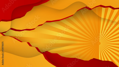 Modern red and orange flag star ribbon halftone and podium design background. Abstract background with trendy color for presentation design, flyer, social media cover, banner, nation festival banner