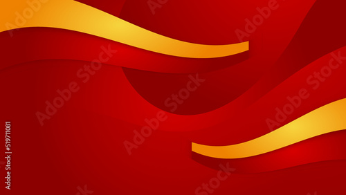 Modern red and orange flag star ribbon halftone and podium design background. Abstract background with trendy color for presentation design, flyer, social media cover, banner, nation festival banner