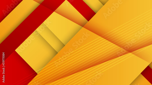 Modern red and orange flag star ribbon halftone and podium design background. Abstract background with trendy color for presentation design, flyer, social media cover, banner, nation festival banner