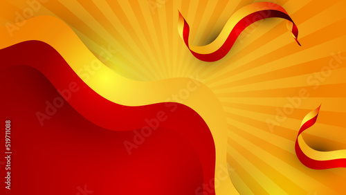Modern red and orange flag star ribbon halftone and podium design background. Abstract background with trendy color for presentation design, flyer, social media cover, banner, nation festival banner