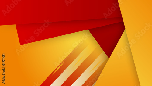 Modern red and orange flag star ribbon halftone and podium design background. Abstract background with trendy color for presentation design, flyer, social media cover, banner, nation festival banner