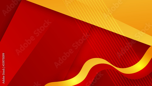 Modern red and orange flag star ribbon halftone and podium design background. Abstract background with trendy color for presentation design, flyer, social media cover, banner, nation festival banner