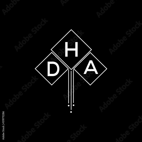 DHA letter logo design with white background in illustrator, DHA vector logo modern alphabet font overlap style.
