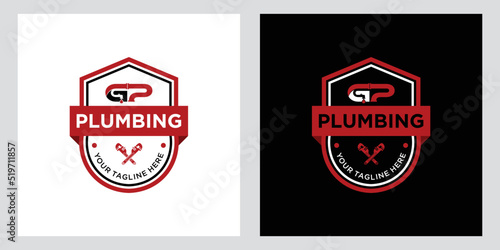 Plumbing logo template with retro or vintage style, vector illustration