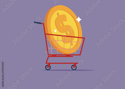 Add to cart concept, a dollar currency market purchase, buy a dollar online.