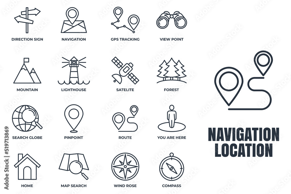 Set of Navigation location icon logo vector illustration. location pack symbol template. home, pinpoint, direction sign, compass and more for graphic and web design collection Set of Navigation location icon logo vector illustration. location pack symbol template. home, pinpoint, direction sign, compass and more for graphic and web design collection