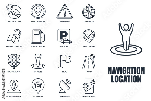 Set of Navigation location icon logo vector illustration. location pack symbol template. address, flag, traffic light, warning, road and more for graphic and web design collection
