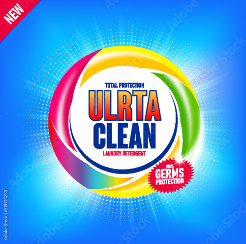 Colorful laundry detergent template mockup for Cleaning service, package design, Washing Powder and Liquid Detergents ready for branding and ads design. Сaring for colored items