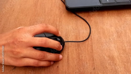 mouse in hand, man hand work on laptop using mouse