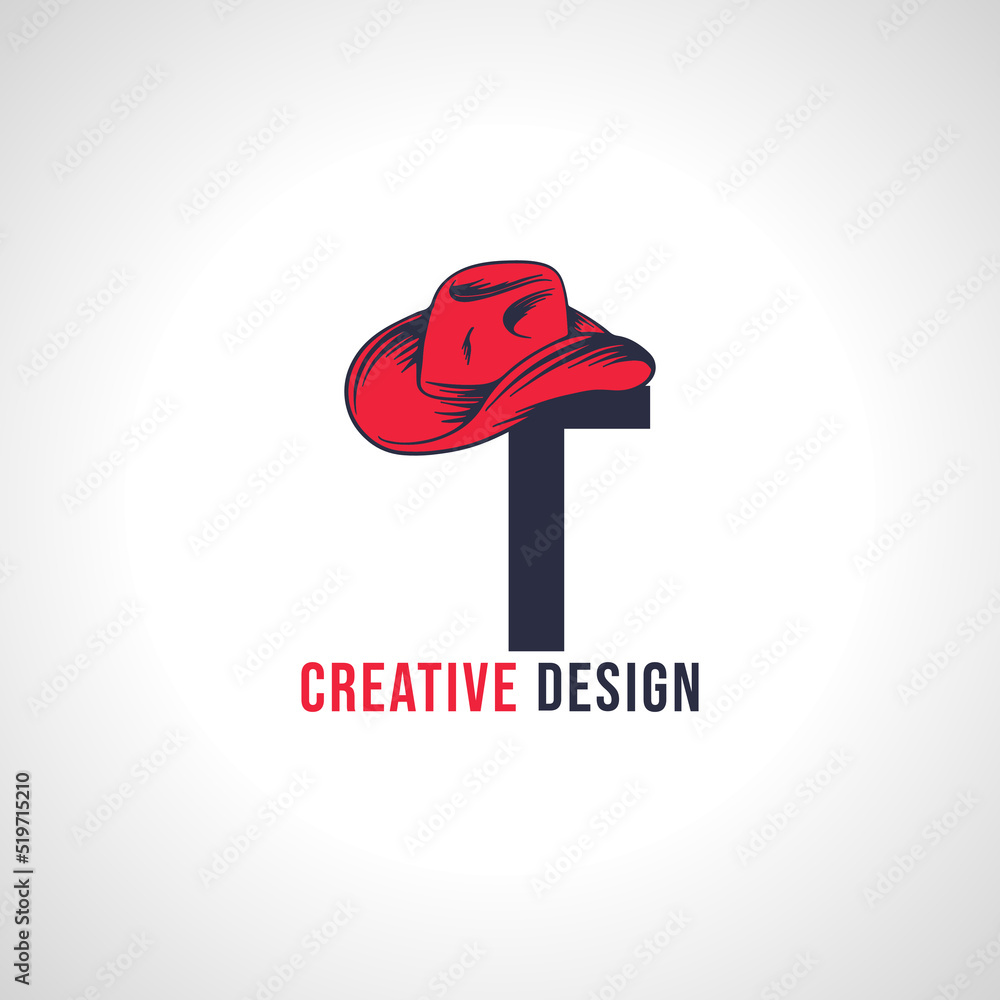 Obraz premium Initial Letter T Vector Logo Design with Red Cowboy Hat