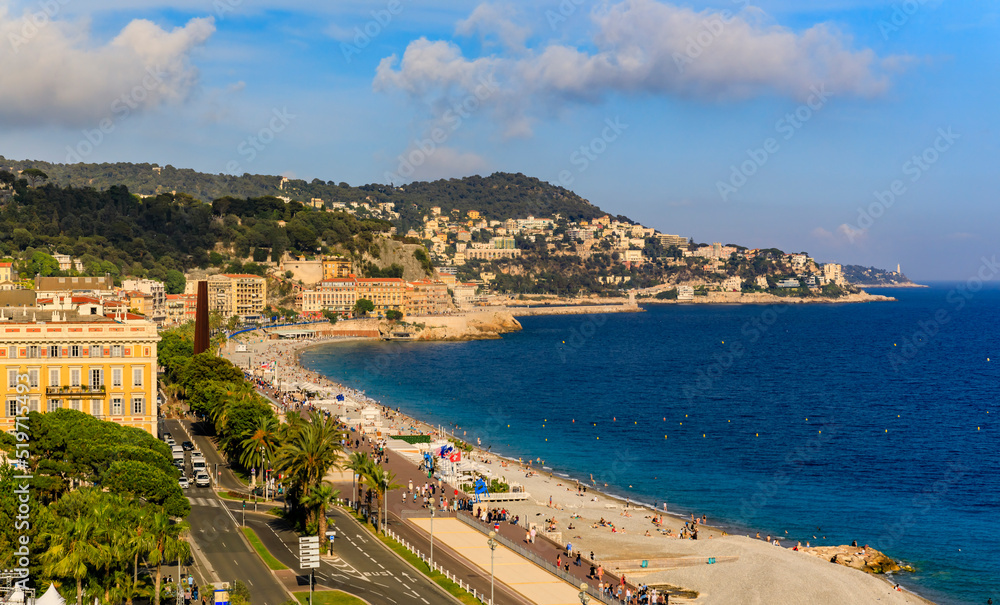 Nice coastline at Promenade des Anglais on the Mediterranean Sea South of France