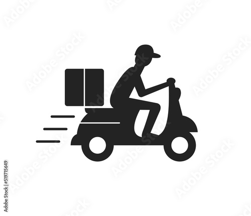 Delivery man riding scooter flat icon design vector. Courier marketplace online service symbol illustration.