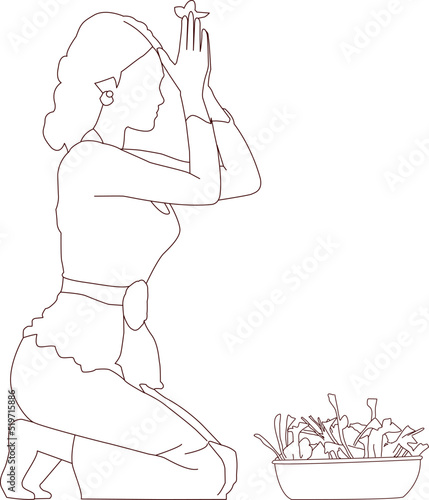 Bali woman pray Sketch
