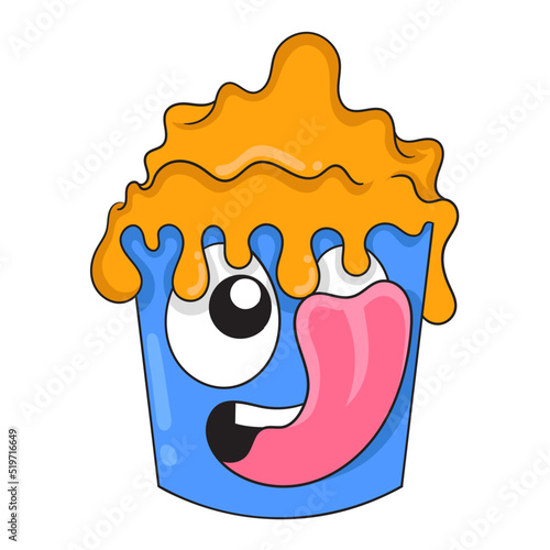 licking ice cream cartoon doodle set with paintings frame and sample